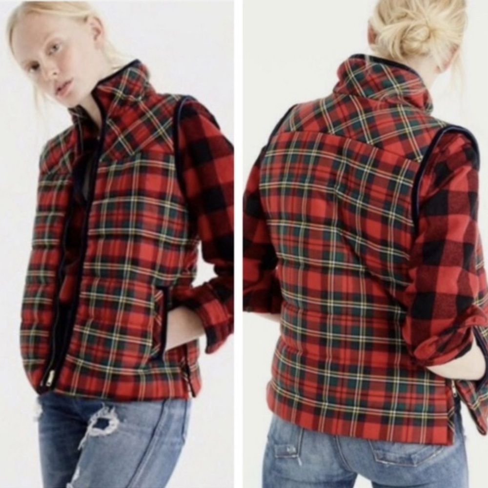 J. Crew Tartan Plaid Puffer Plaid Jacket Vest XXS Like New Pockets Outdoors